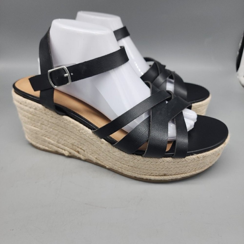 Torrid Black Platform Espadrille Wedge 11.5 WWWW Women Shoe Ankle Strap Weave